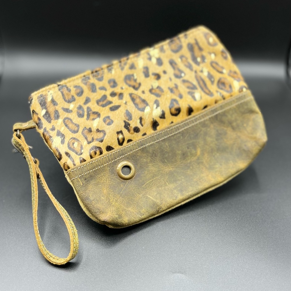 Myra Bag Pouch Delight Canvas and Cowhide Bag Upcycled Canvas